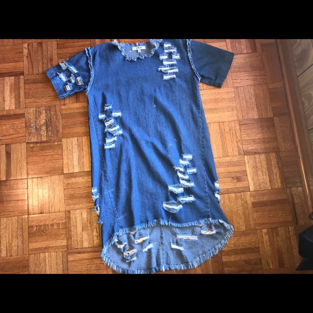 RIPPED DENIM JEAN DRESS